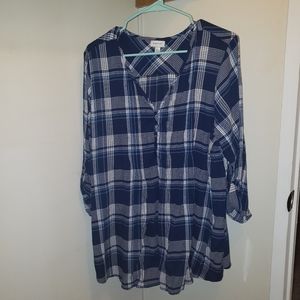 Avenue blue plaid 3/4 sleeve top